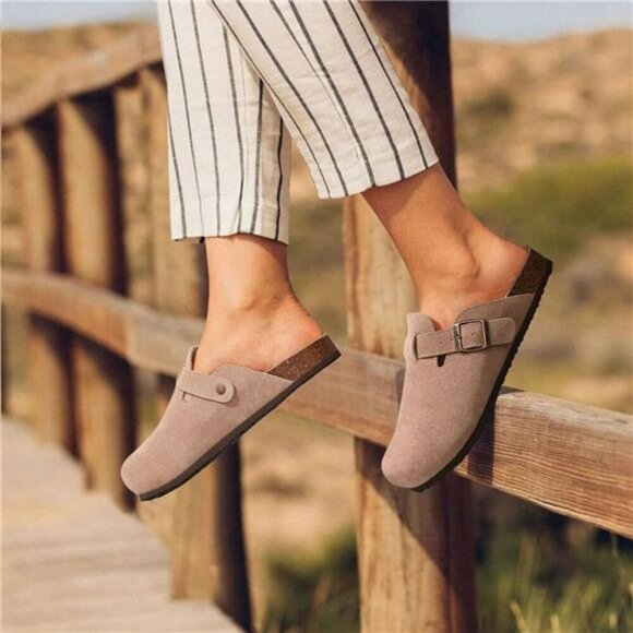 Suede Clogs for Women Cork Footbed Arch Support Mules Slip On Comfort Shoes - Picture 2 of 7